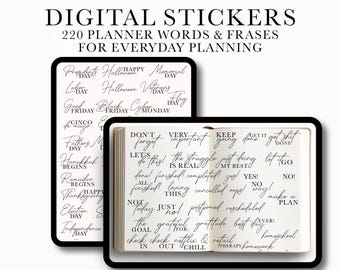 Minimalist Planner Stickers: Digital Words & Phrases (Goodnotes, Notability, Ipad)