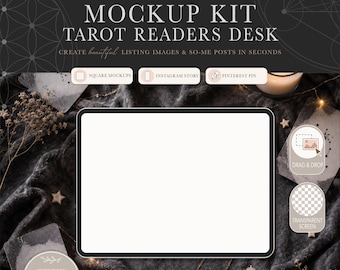 Tarot iPad Mockup Kit | Witchy Digital Planner Mockup PNG | Mystical Etsy Listing Mockup | Canva Mockup Dark Moody for Digital Sellers