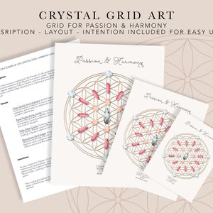 PASSION & HARMONY Crystal Grids art print Spirituality, boho crystal grids, crystal layout, crystal grimoire, printable crystal art image 4