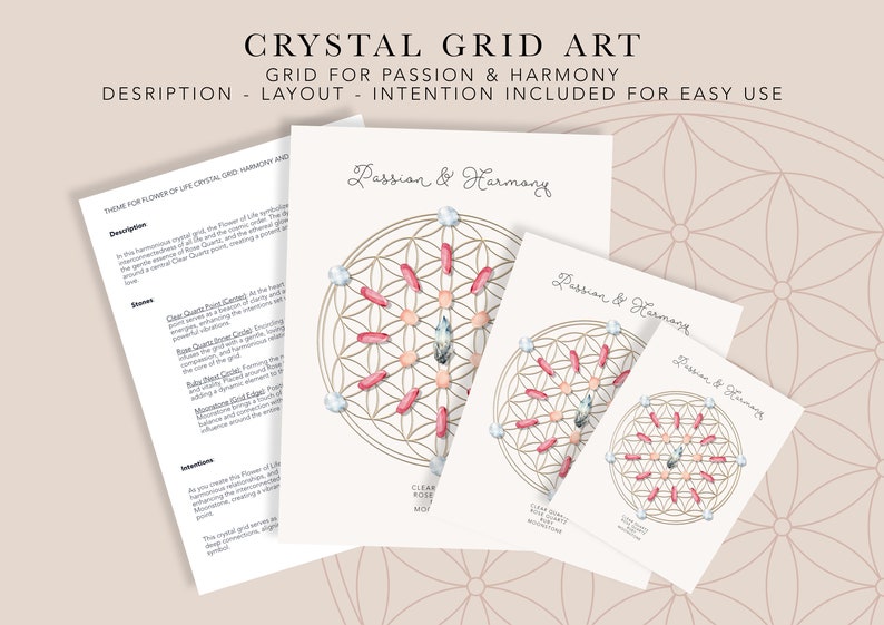PASSION & HARMONY Crystal Grids art print Spirituality, boho crystal grids, crystal layout, crystal grimoire, printable crystal art image 4
