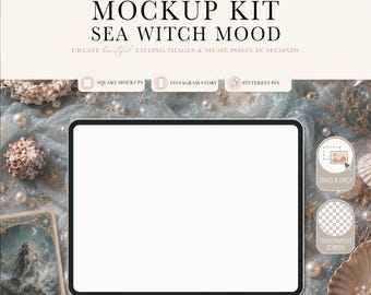 Sea Witch Mood iPad Mockup Kit | Digital Planner Mockup | Canva PNG Mockup | Etsy Listing Mockup for Digital Products