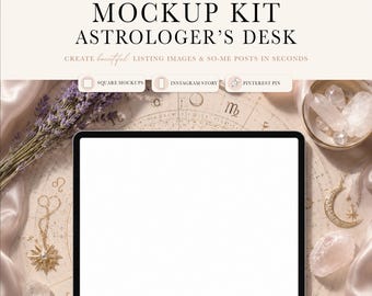 Astrology iPad Mockup Kit | Celestial Digital Planner Mockup PNG | Zodiac Etsy Listing Mockup | Boho Canva Mockup for Digital Sellers