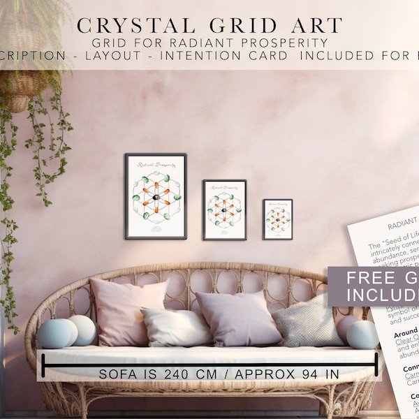 RADIANT PROSPERITY Crystal Grids art print - book of shadows, boho crystal grids, crystal layout, crystal grimoire, printable spiritual art