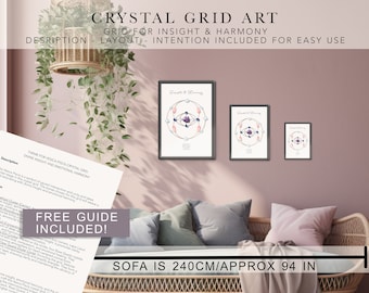 INSIGHT & HARMONY - Crystal Grids art print - book of shadows, boho crystal grids, crystal layout, crystal grimoire, printable spiritual art