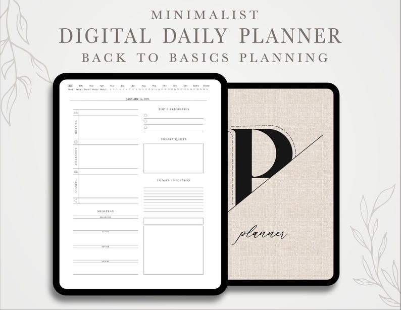 Minimalist Digital Daily Planner: Hyperlinked PDF With Stickers ...