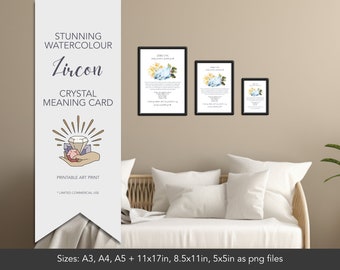 ZIRCON Art Print, Crystal art print - Crystal Meaning Cards, Book of Shadows, Spiritual Art Print, Gemstone Meaning, Crystal Grimoire