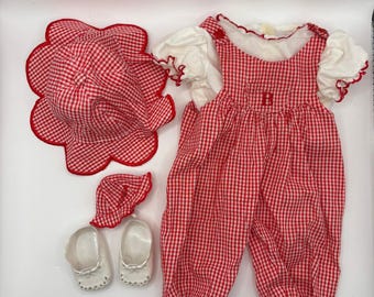 Vtg American Girl Bitty Baby Fun In The Sun Red Gingham Outfit Bear Hat Shoes