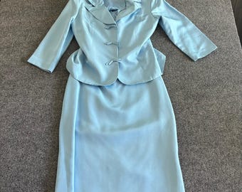 Cynthia Howie Maggy Boutique 100% Silk 2 Piece Dress & Jacket Set Blue Size 6
