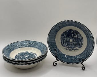 Currier & Ives 8 Old Farm Gate berry Bowls set of 4