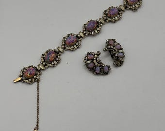 Alice Caviness Hollycraft Vintage Dragons Breath Glass Opal Bracelet Earrings