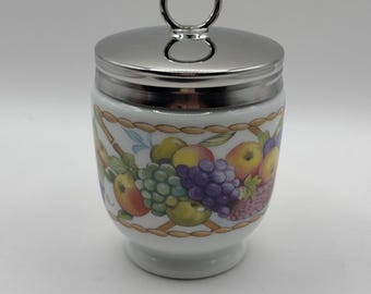 Vintage Royal Worcester Evesham Vale Porcelain Egg Coddler Basket Fruit Pattern