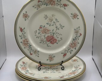 Vintage Minton Jasmine middagstallrikar set med 4 fint benporslin blommig guldkant