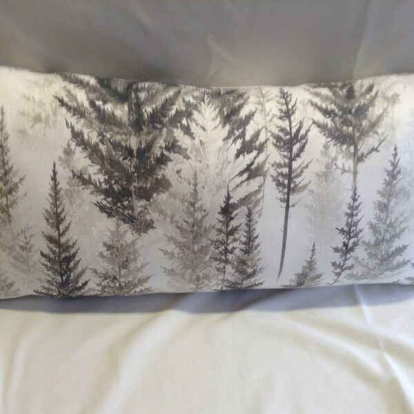 Retro grey tree with white pom pom 12"x26"  cushion cover, scatter cushion cover, pillow case, lumbar cover