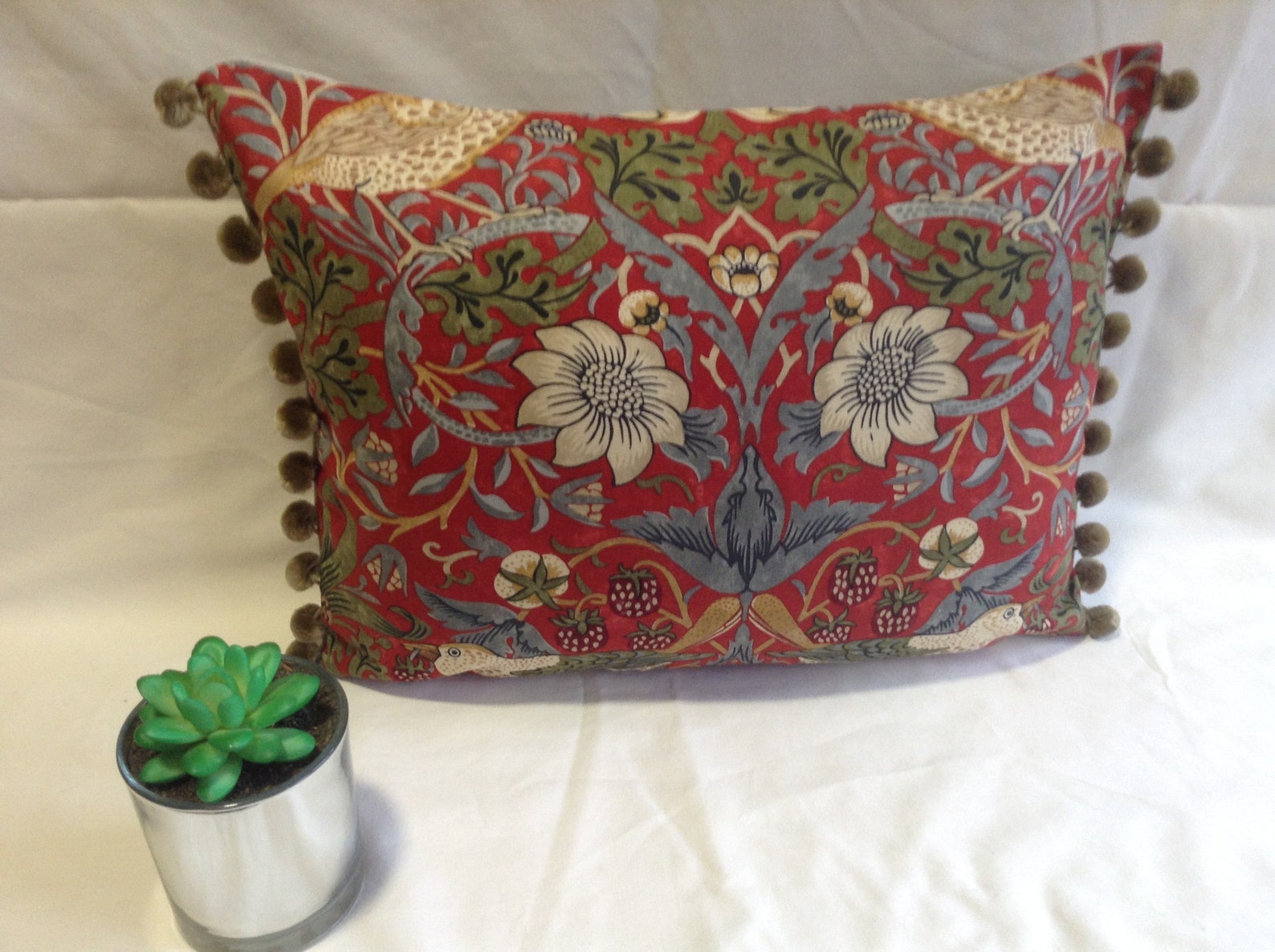 strawberry thief cushion red