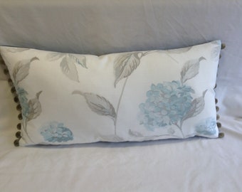 Traditional blue, beige flower with beige pom pom 12"x26" cushion cover, scatter cushion cover, pillow case, lumbar cover