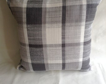 Modern grey, light grey, white check 16" cushion cover, pillow, pillow case, scatter cushion.