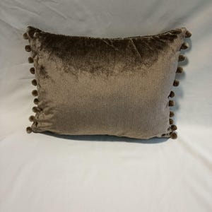 Brown, black velvet herringbone with beige pom poms cushion cover 16&quot;x 12&quot; 40cmx30cm