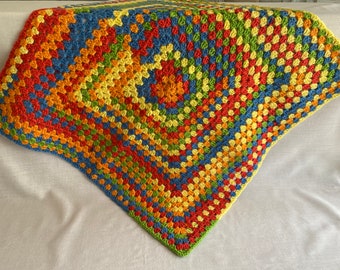 Rainbow hand crochet granny square baby blanket in red ,blue, yellow, green, and orange. Baby gift, baby shower