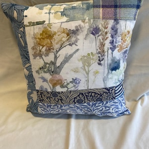 16" unique patchwork blue floral, flower, check, voyage, William morris fabric cushion cover