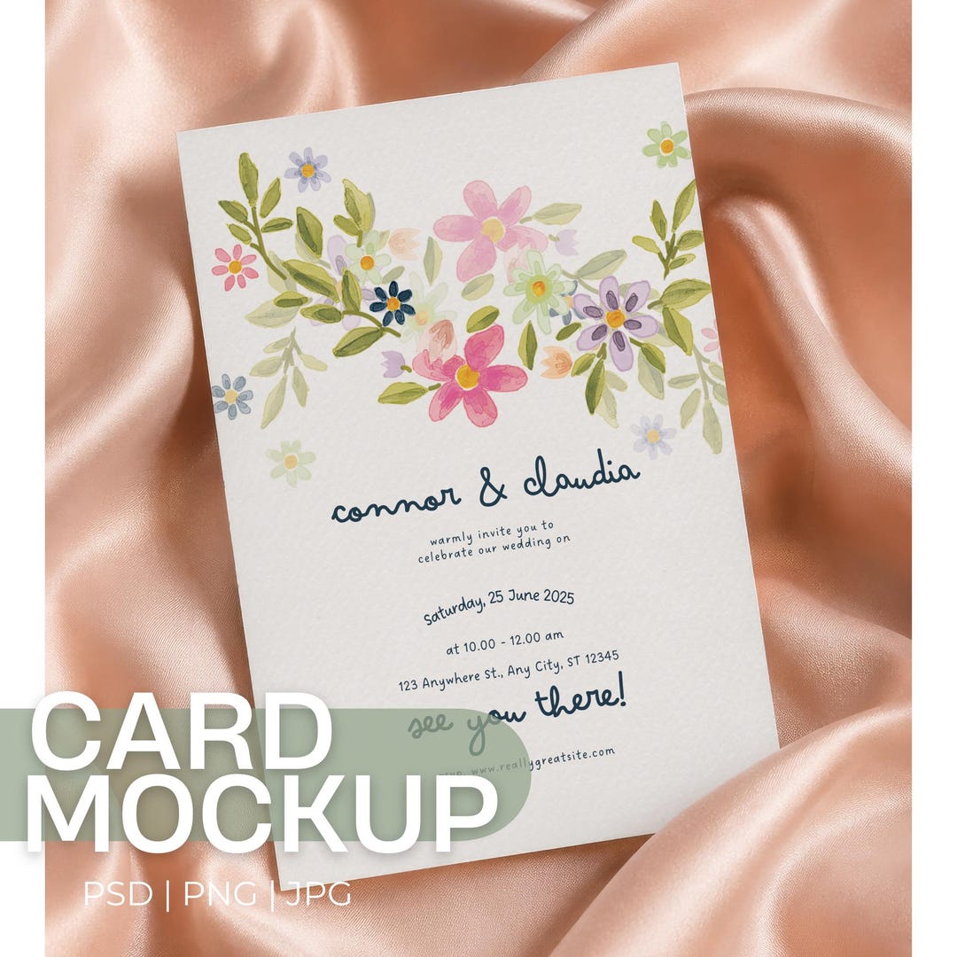 Invation Display Silk Card Mockup, Pink Satin Mockup, Feminine Card Mockup, Wedding ...