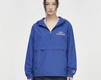 KEEP SWIMMING Embroidered Champion Anorak | Elevated BTS Arirang Tour Outerwear | Minimalist Airport Fashion | Elegant K-Streetwear