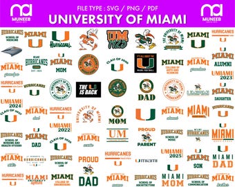 University of Miami Svg bundle, Hurricanes pngs, Football, Cricut, Athletics, College, digital file, svg bundle, stickers, decal, printable