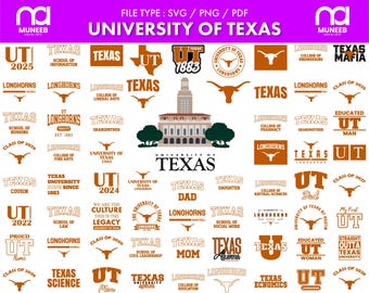 University of Texas Svg bundle, Longhorns Pngs, Football, Cricut, Athletics, College, digital file, svg bundle, stickers, decal, printable