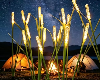 Warm Glow Solar Reed Lichter, wasserdichte LED Gartenstecker Lampen für die Landschaftsgestaltung im Freien