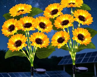 Solar Powered Sunflower LED Lights - Outdoor Garden Pathway Decor