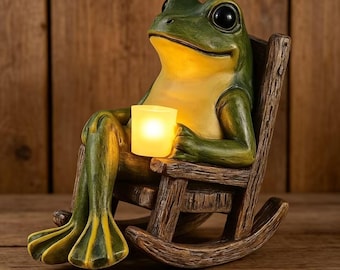 Handgefertigte,solarbetriebene Gartenfrosch Skulptur mit LED-Lichtern:Dekoration für die Außenterrasse