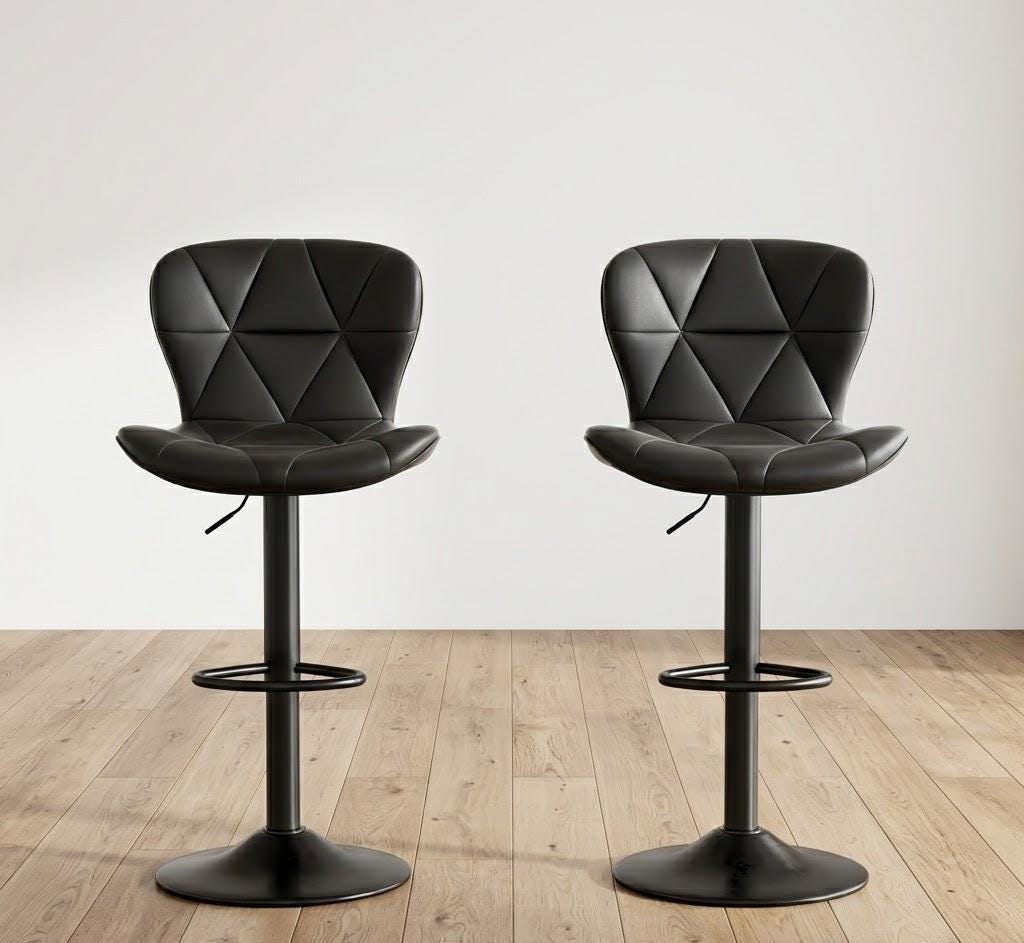 Tabouret De Bar Design Pivotant - Finition Cuir Pu Noir Avec Coutures Diamant