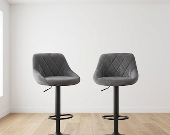 Juego de 2 taburetes de bar "Diamond Luxe" – Diseño escandinavo y terciopelo gris antracita