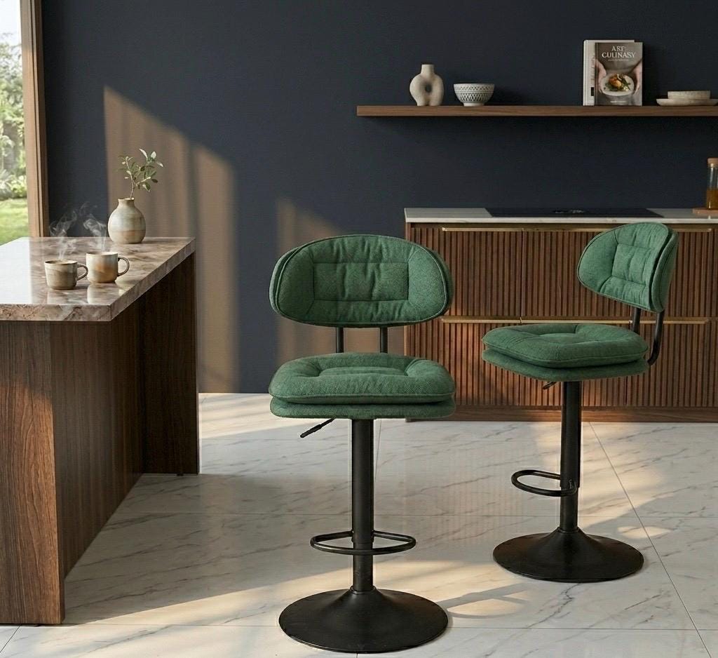 Tabouret Bar Soft Imperméable | Chaise Îlot Pivotante Réglable Assise Velours Gris Profond Vert Cuisine Ergonomique