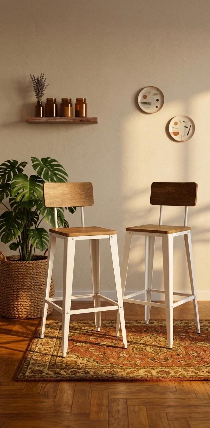 Tabouret Bar Industriel Blanc Bois 75cm | Chaise Haute Moderne Artisanale Cuisine Îlot Assise Rustique Repose-Pieds Design Épuré