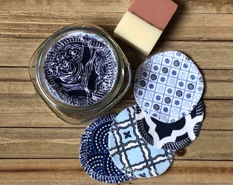 Reusable Facial Rounds, BLUE Mix Cosmetic Rounds, Makeup Remover Pads, Zero Waste Makeup Pad