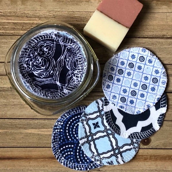 Reusable Facial Rounds, BLUE Mix Cosmetic Rounds, Makeup Remover Pads, Zero Waste Makeup Pad