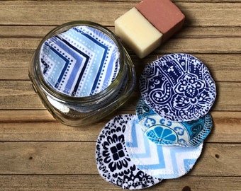 Reusable Facial Rounds, 40, 50 or 60 BLUE Mix Cosmetic Rounds, Zero Waste Makeup Remover Pads, Eco-Friendly Facial Care