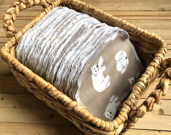 ORGANIC Cloth Diaper Wipes, Reusable Toilet Paper, Organic Cloth Toilet Paper, Bidet Wipes, Grey Polar Bear