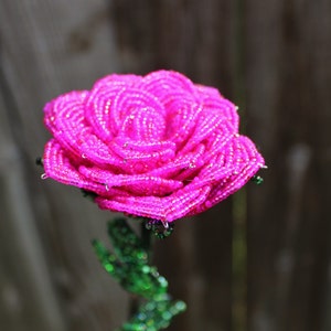 French Beaded Long Stem Pink Rose Forever  Flower Valentines Day