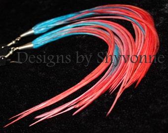 Turquoise/Corral Fade Ombre Feather Earrings
