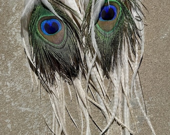 Peacock Feather Earrings Cream
