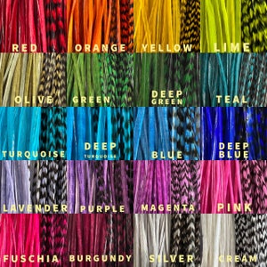 25 x lange losse veren 13-16&quot;+ (33-41 cm) Premium geverfde haarveren extensions Kies JE EIGEN KLEUREN Grizzly, effen, ombre en vervaagd