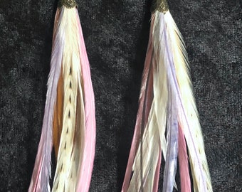 Short Length Natural Feather Earrings with Purple Lavendar