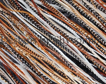 100 6-9” (15-23cm) Loose Natural Hair Feathers Extensions (Grizzly & Solid Colors as pictured)