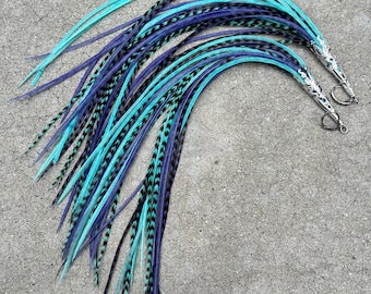 Turquoise & Lavender Purple Feather Earrings