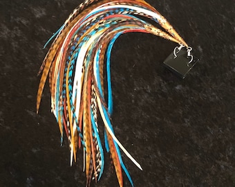 Natural with Teal Accents Feather Earrings