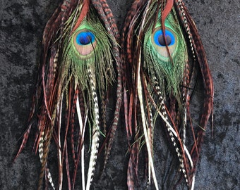 Peacock Feather Earrings brown natural