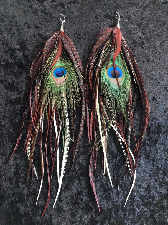 Peacock Feather Earrings Brown Natural