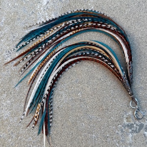 Natural with Teal Accents Feather Earrings