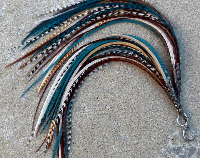 Natural with Teal Accents Feather Earrings